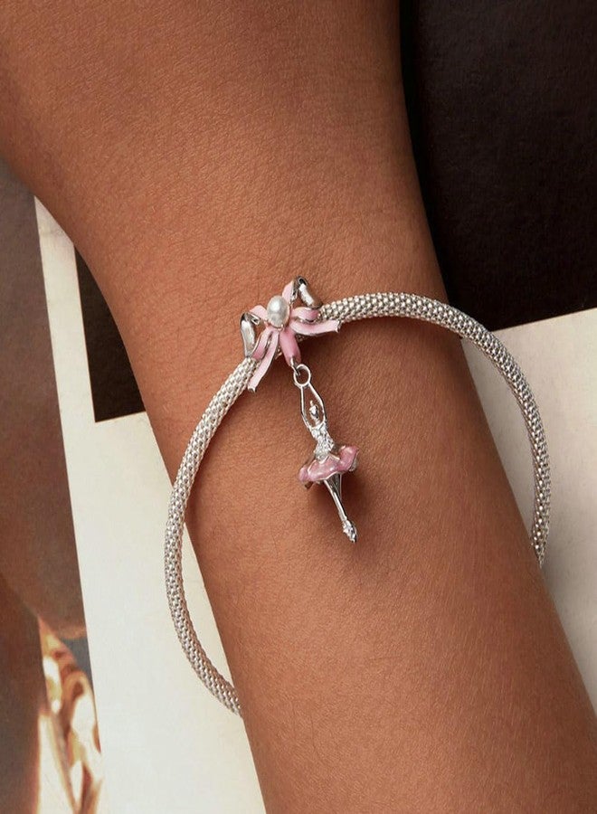 LAMOONY Ballet Dancer Charm 925 Sterling Silver Pink Ribbon Pendant for Pandora Charm Bracelet Gift for Anniversary Birthday Christmas Day (B) - Image 3